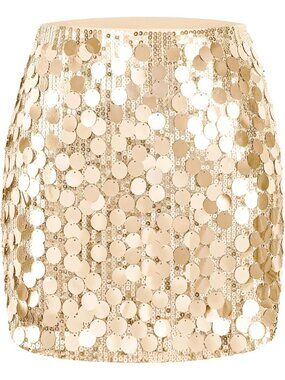 Women's Large Sequin Sparkle High Waist Bodycon Stretchy Champagne Mini Skirt